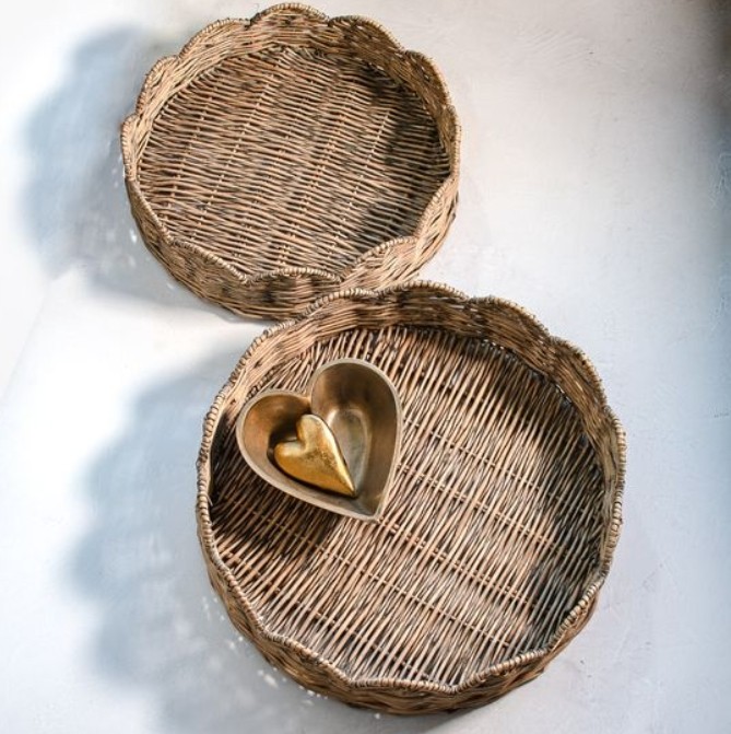 S/2 GREY WASH WILLOW ROUND TRAYS