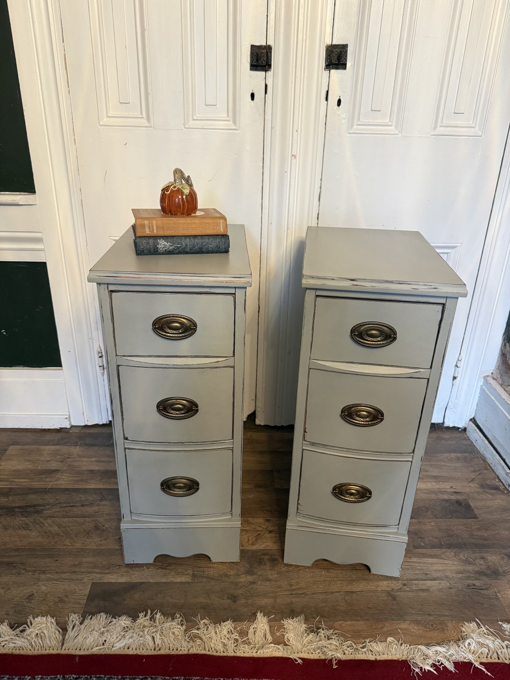 Table, Nightstand pair Empire Grey w/ clear wax