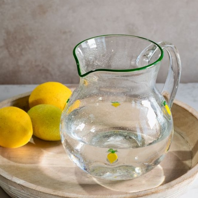 LEMON PRINT BUBBLE GLASS PITCHER