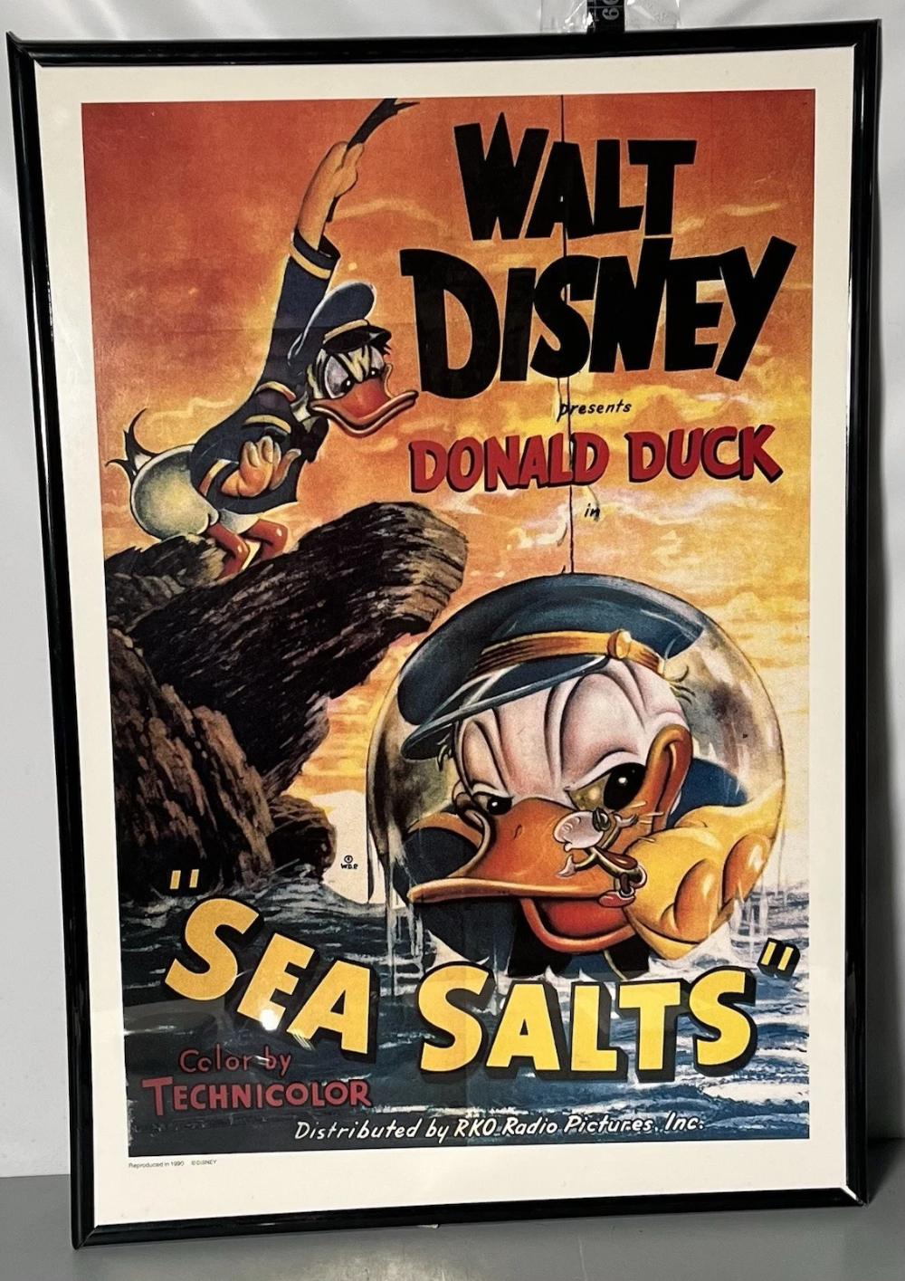 Vintage (1990 Reproduction) Disney’s Donald Duck “Sea Salts” Poster (framed)