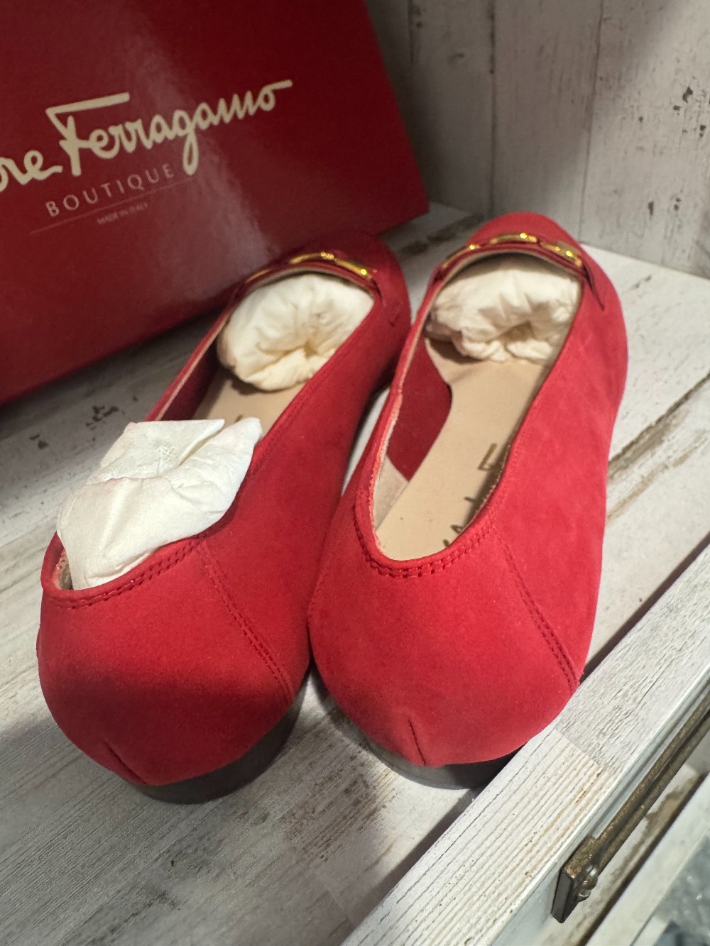 Ferragamo red suede loafer