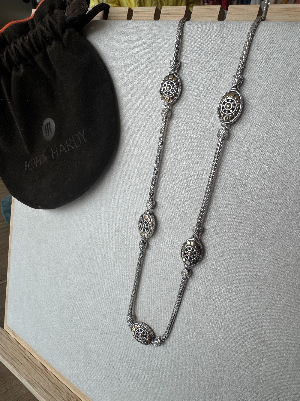 John Hardy 18K gold sterling silver 6 dot station neclace
