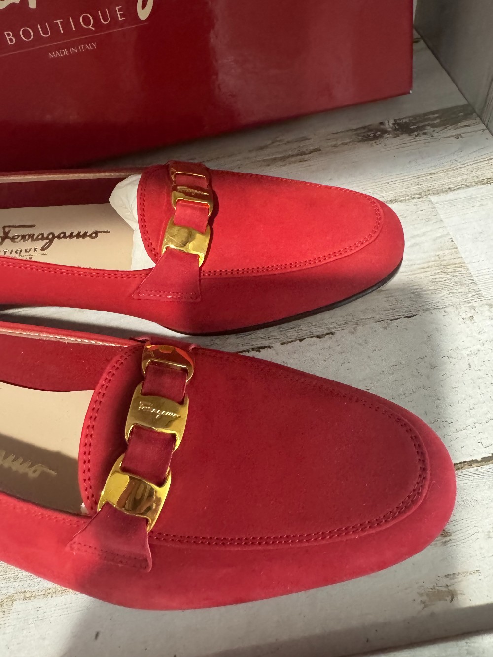 Ferragamo red suede loafer
