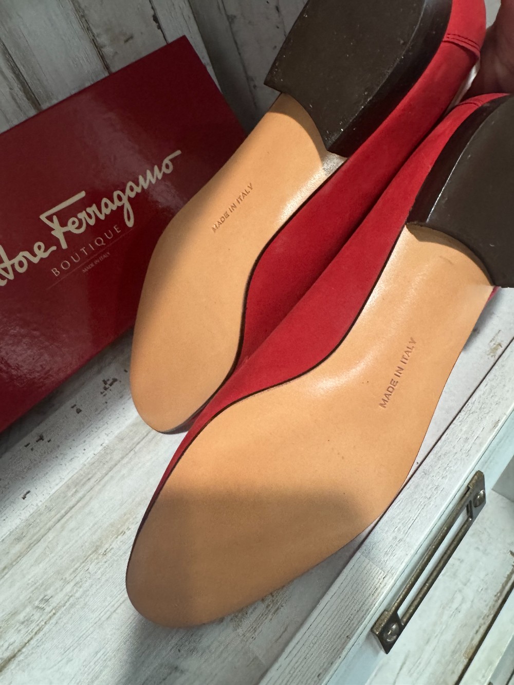 Ferragamo red suede loafer
