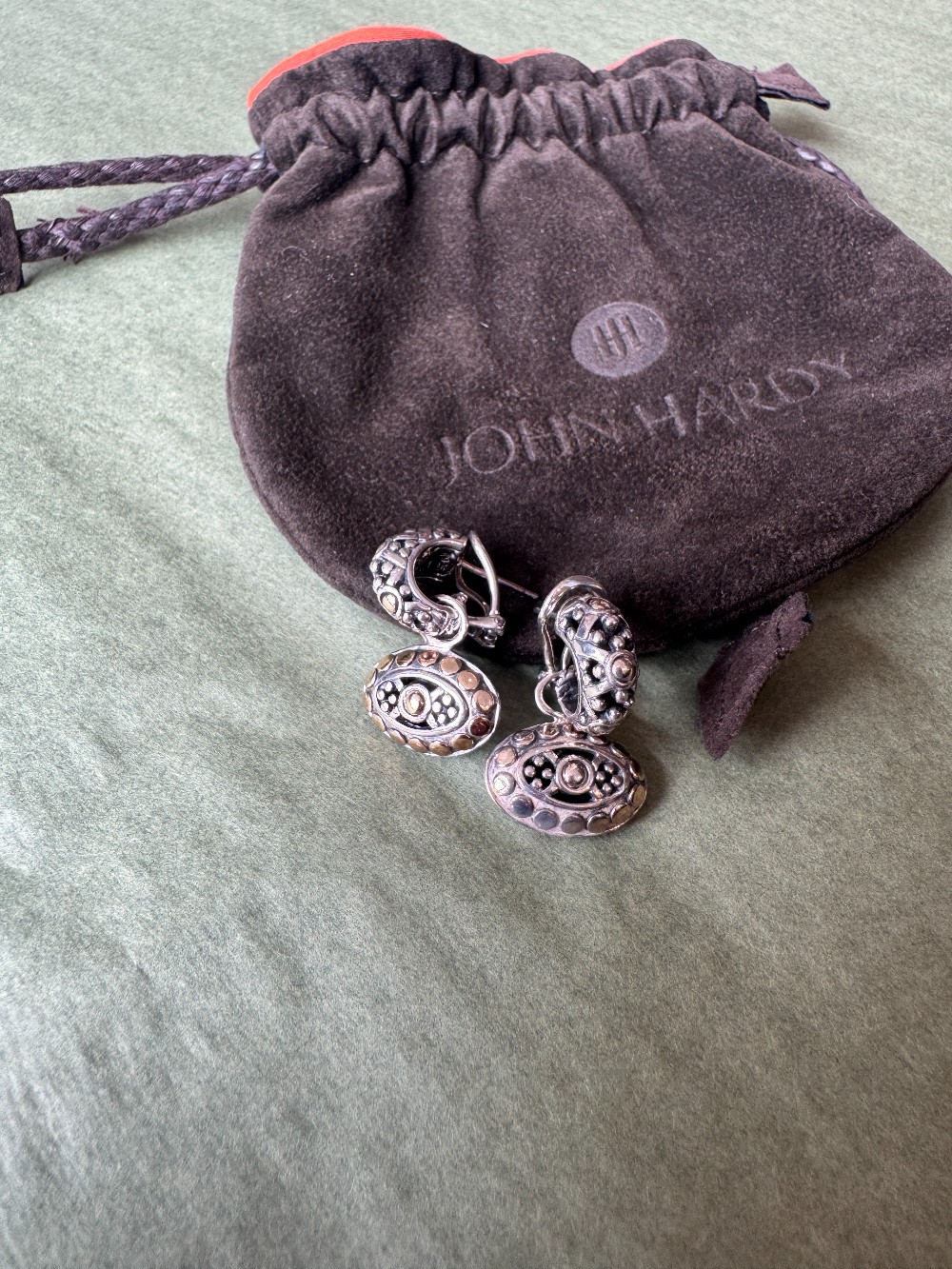 John Hardy 18k gold sterling silver oval dangle earrings