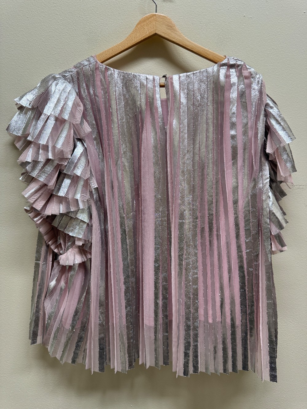 Anthropologie short sleeve shimmer pleated blouse