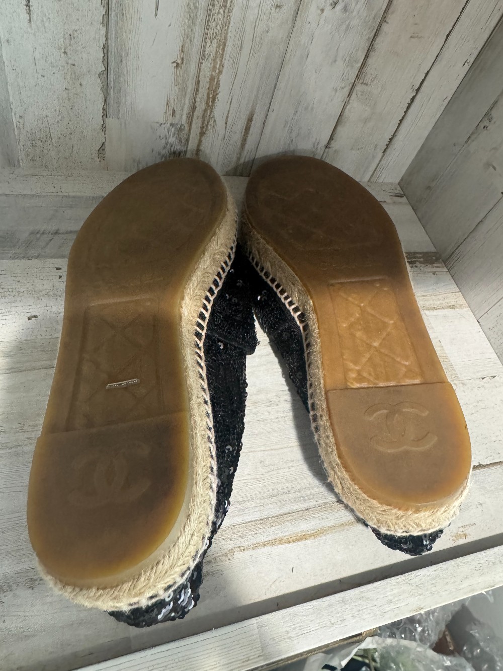 Chanel tweed patent sequin goatskin espadrille