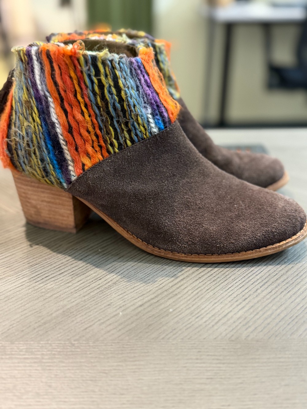 Toms Leila suede & multi color yarn boot