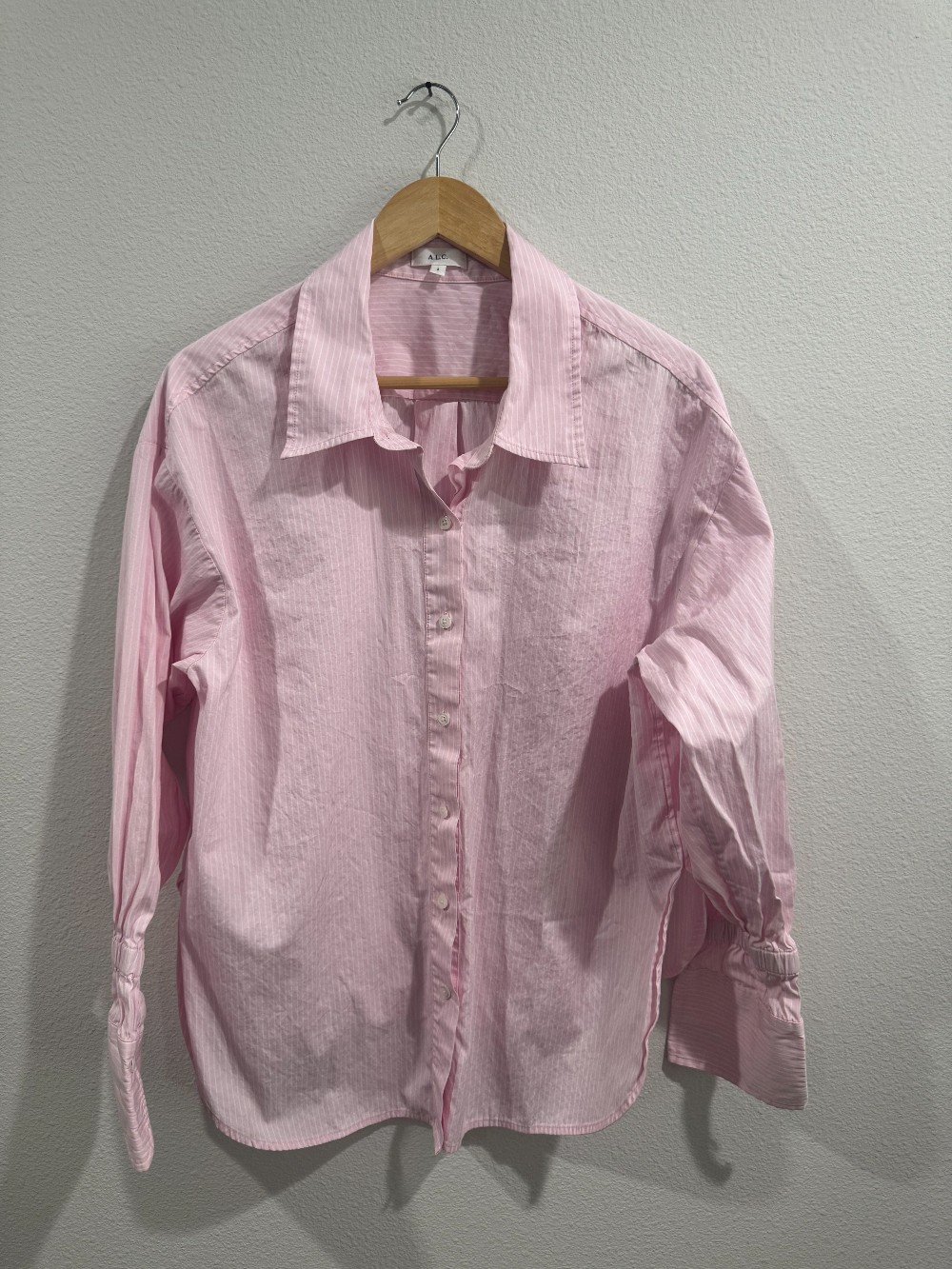 ALC. pinstripe button down sinced sleeve detail