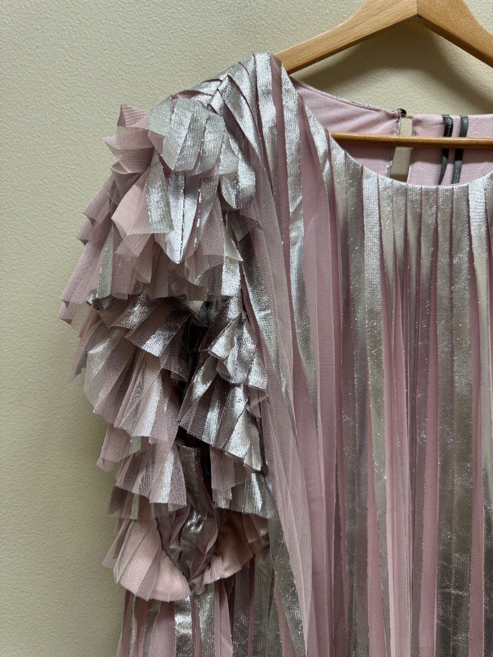 Anthropologie short sleeve shimmer pleated blouse