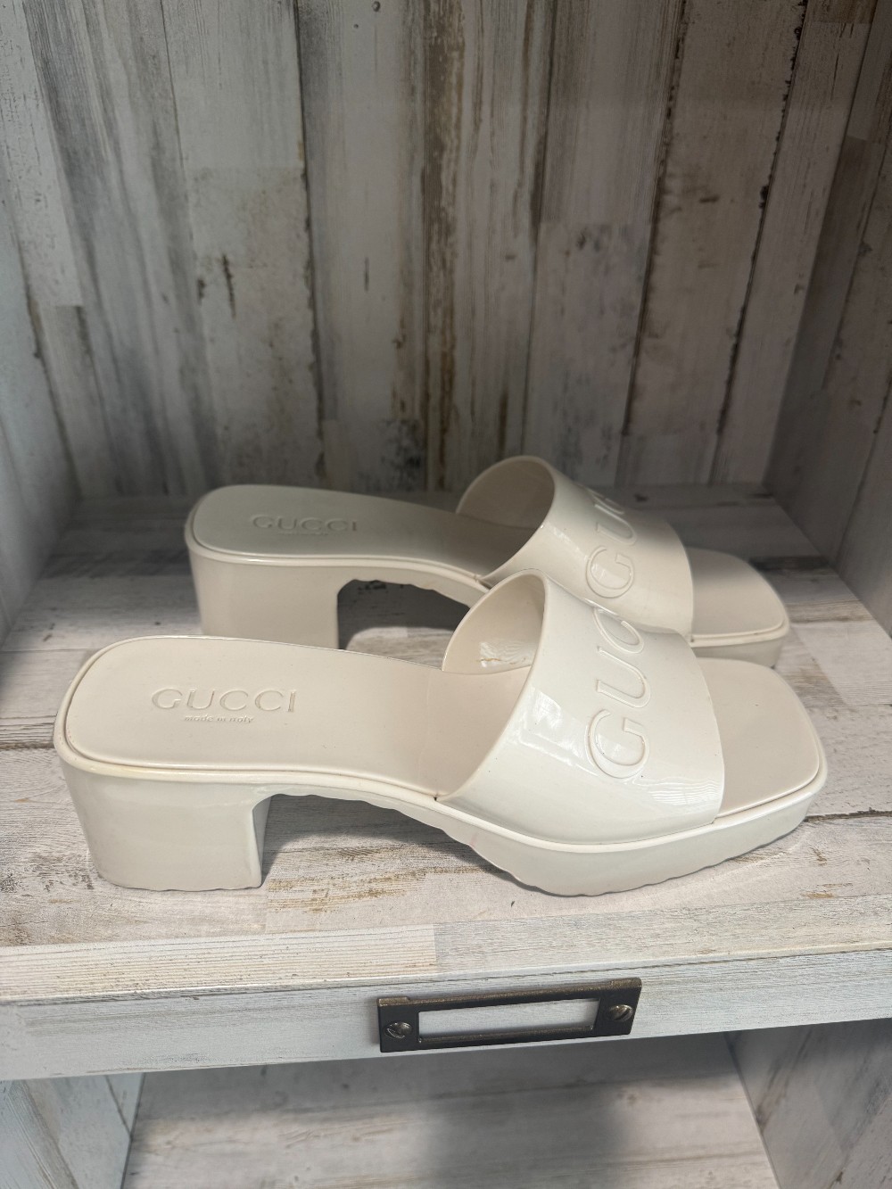 Gucci classic logo rubber wedge slides