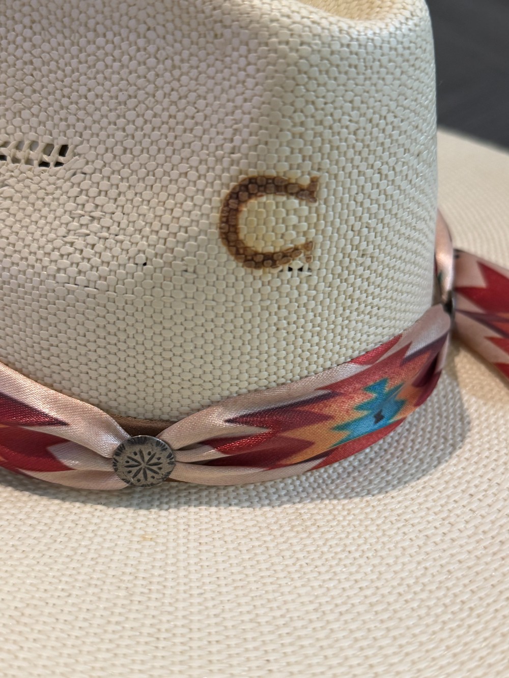 Charlie 1 Horse straw Navajo hat cream