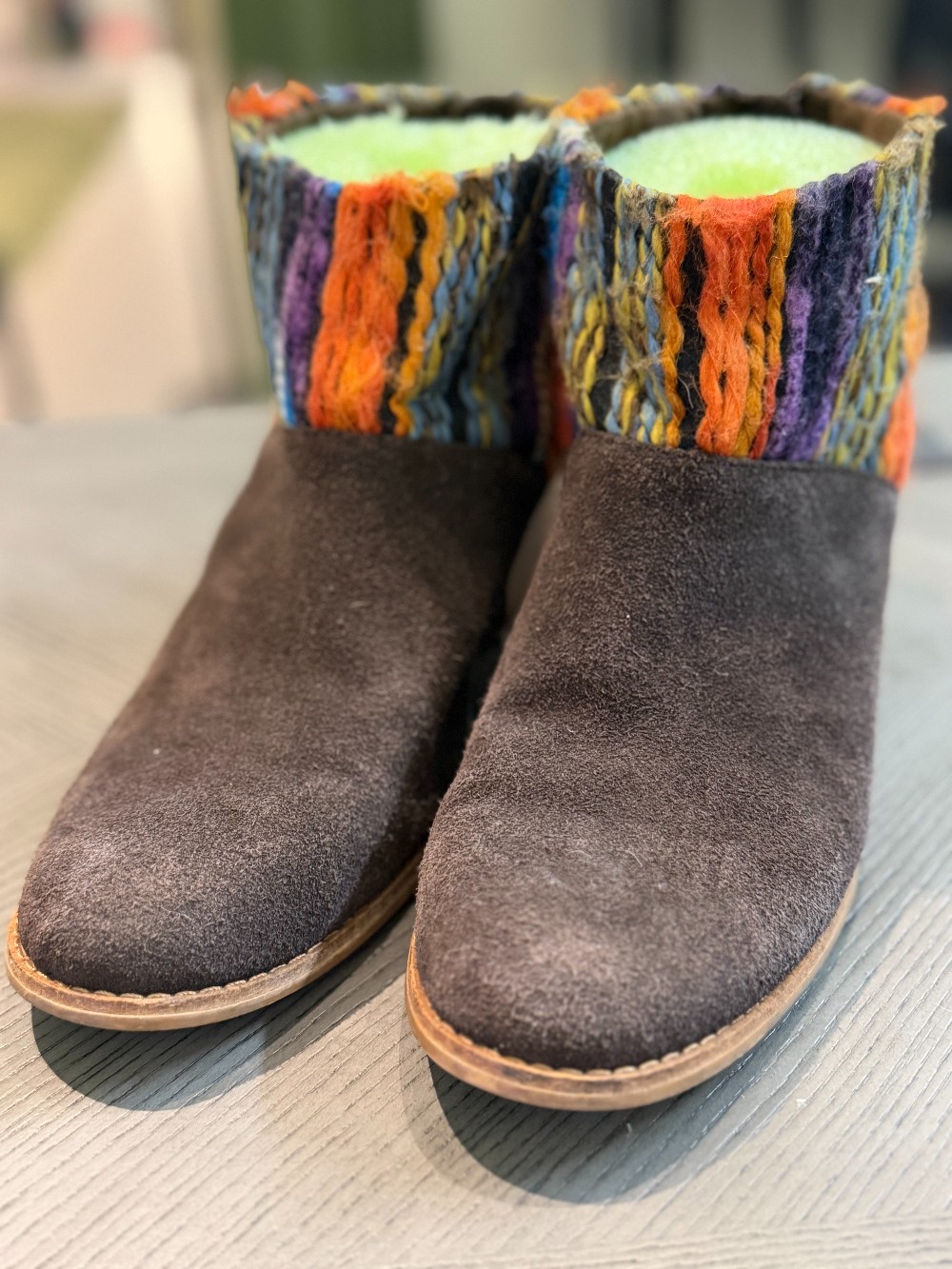 Toms Leila suede & multi color yarn boot