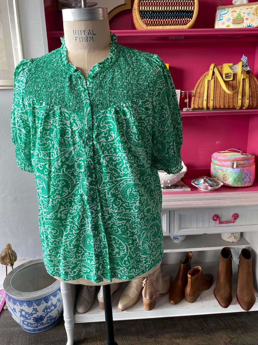 Crown & Ivy size XXL green/white top NWT