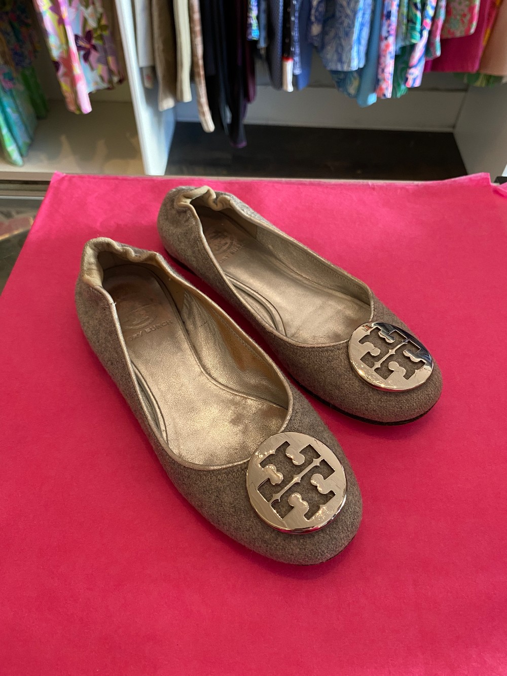Tory Burch Reva grey felt ballet flats size 6