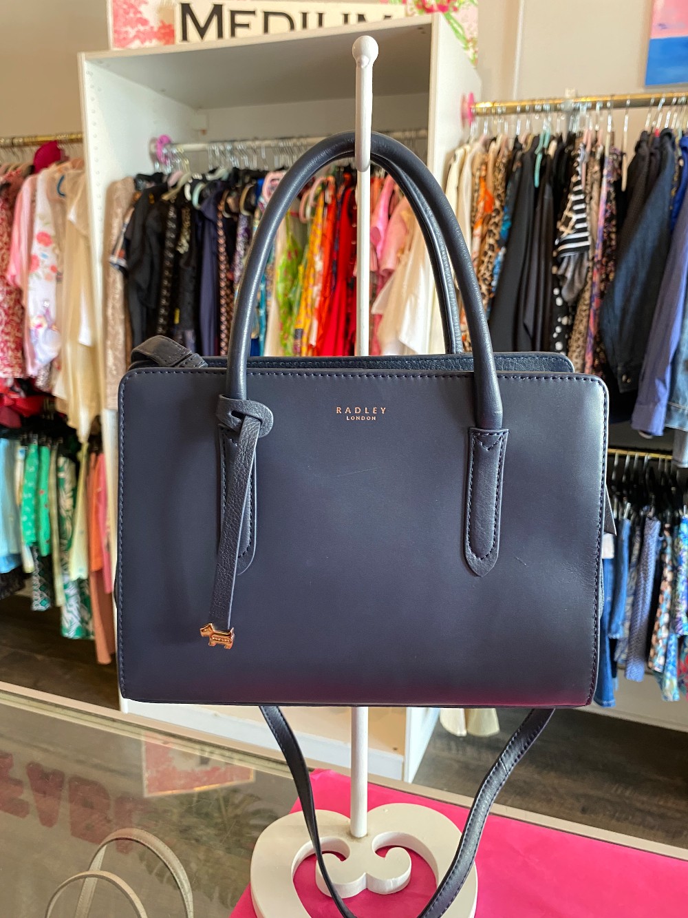 Radley London navy blue leather satchel