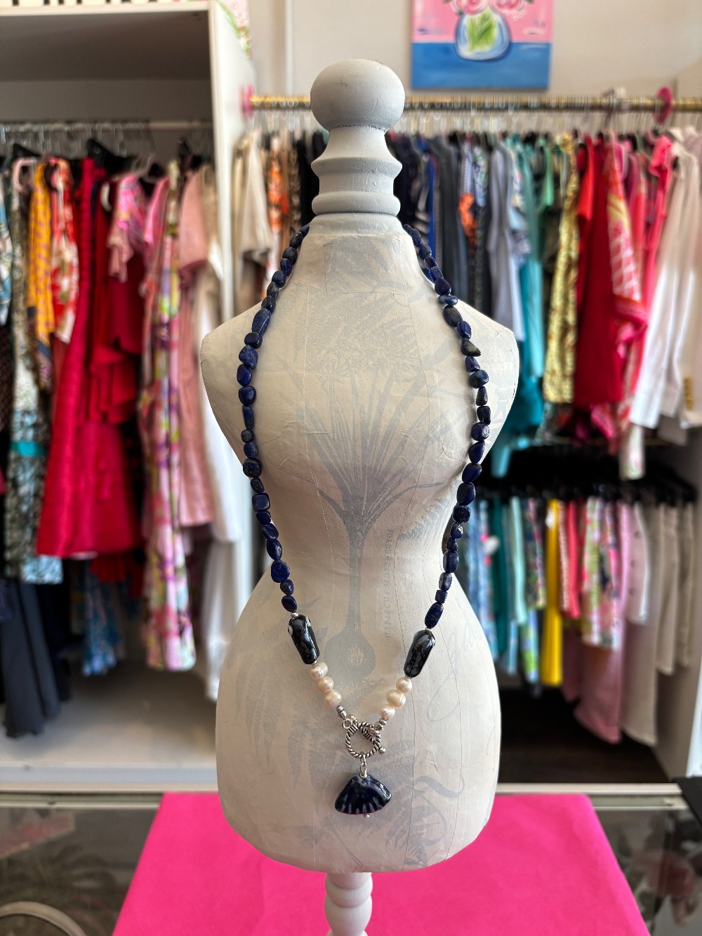 Blue and pearl stone necklace
