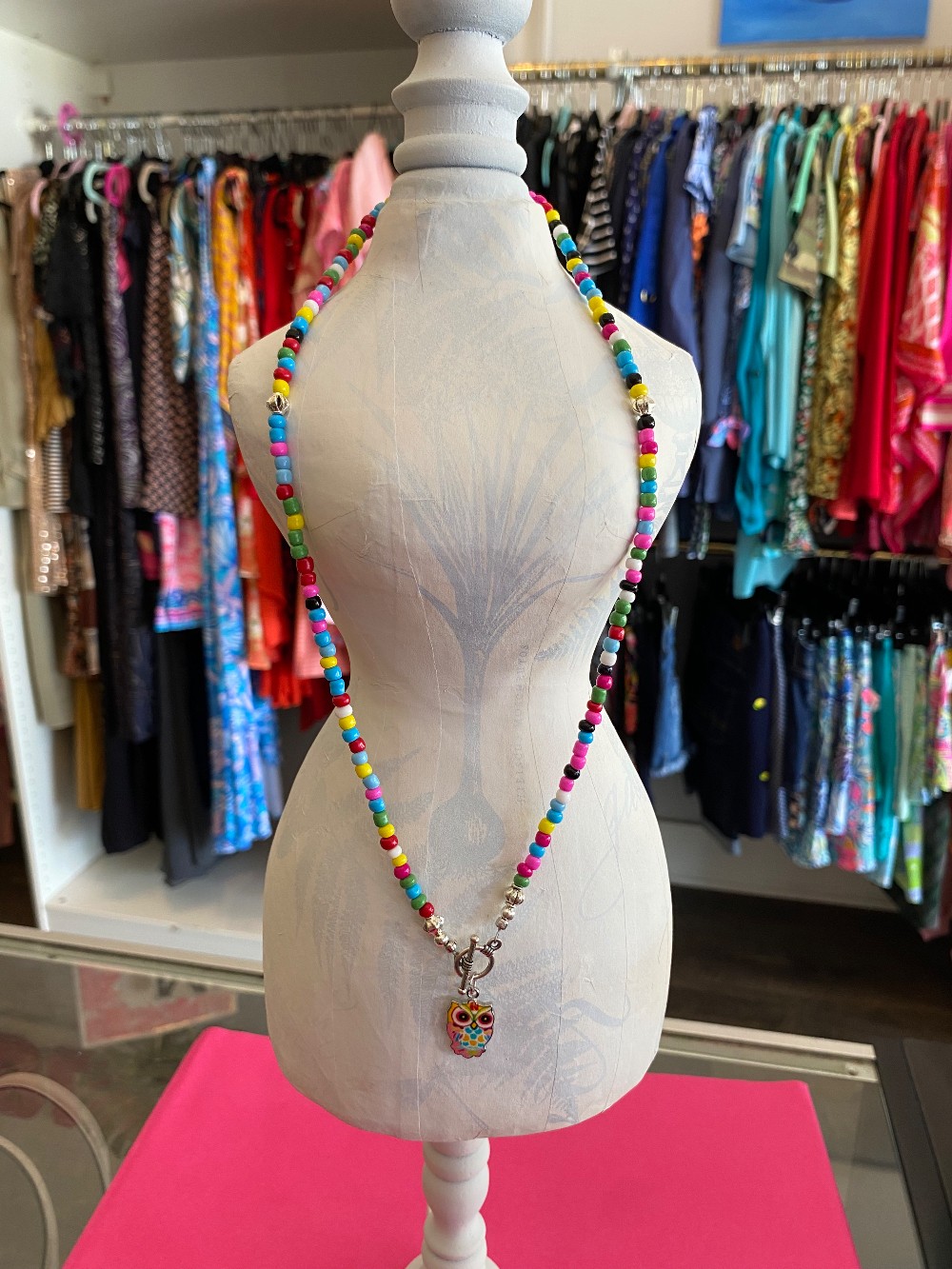 Multi color beaded necklace with owl