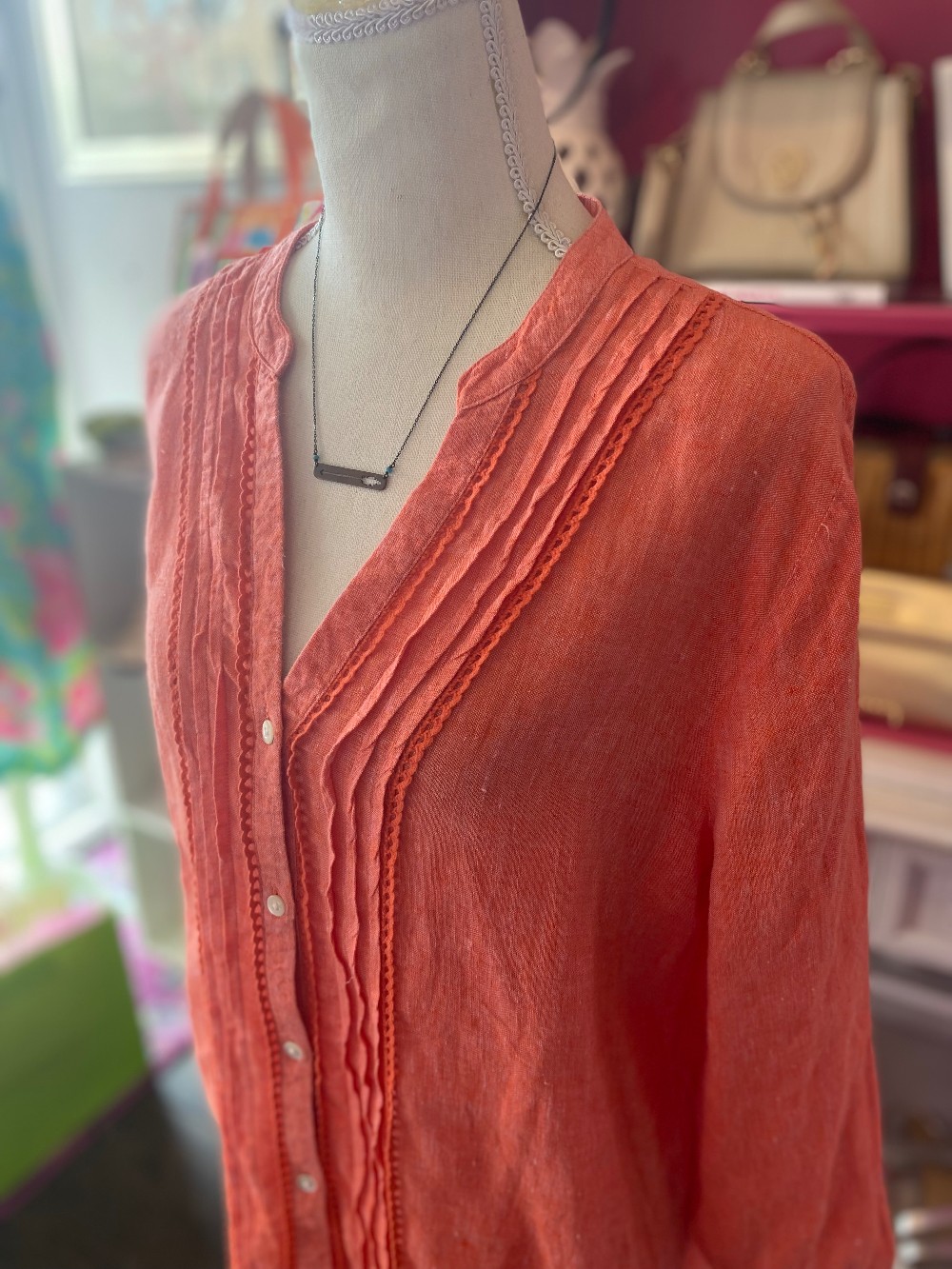 Land's End Linen Tunic Top size 10-12 Coral