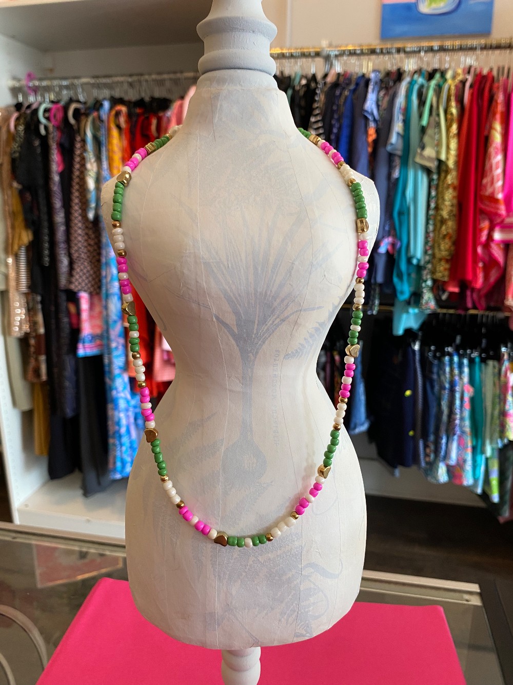 Pink & green beaded necklace