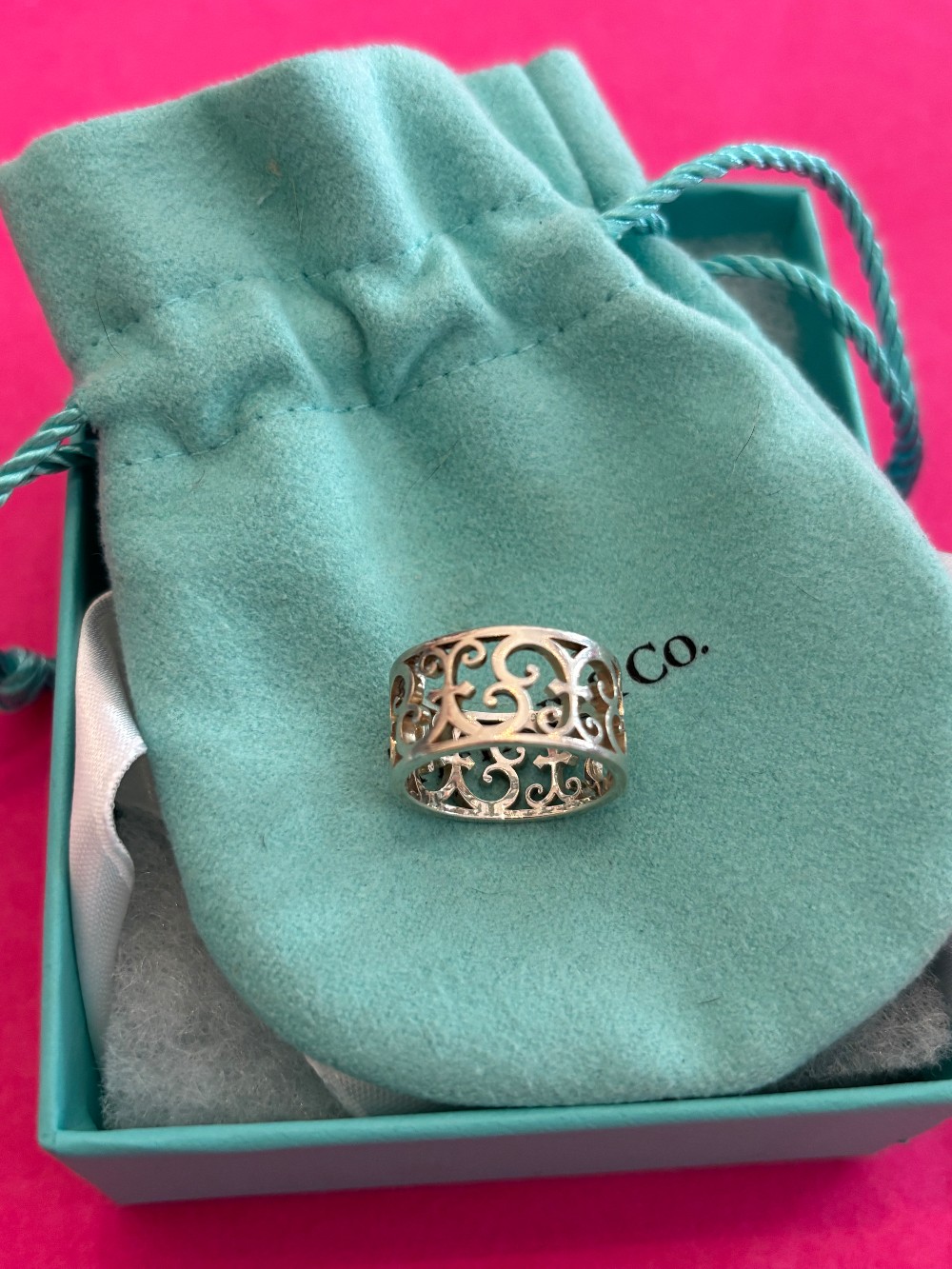 Tiffany & Co. Enchant Scroll Wide Band Ring Sterling Silver size 5