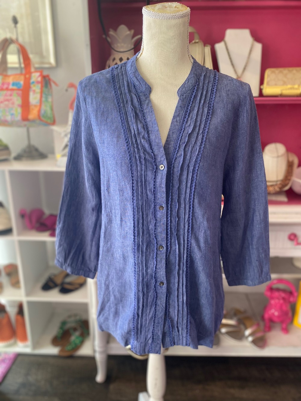 Land's End Linen Tunic Top size 10-12 Blue