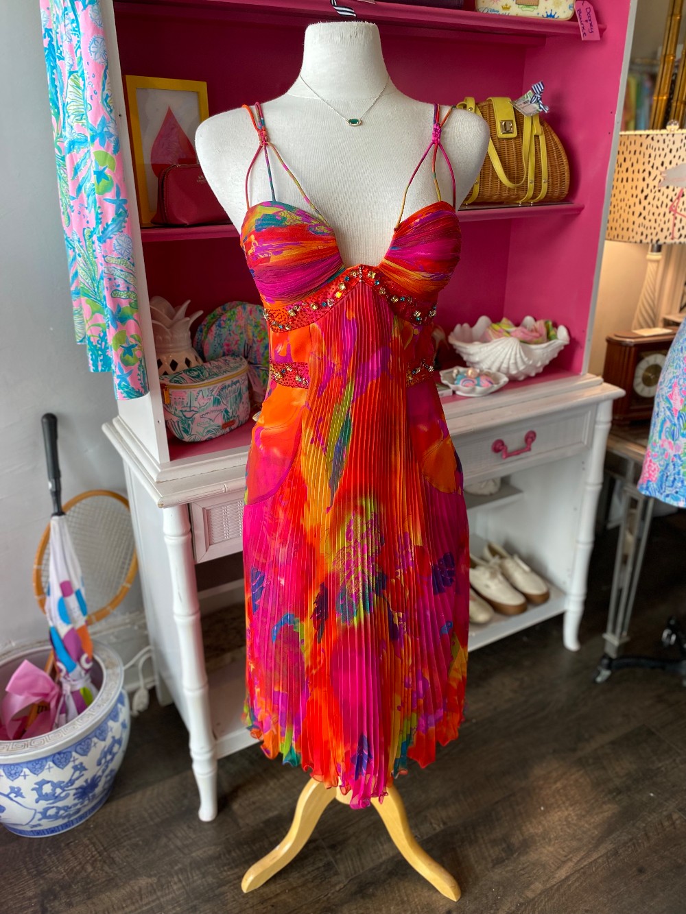 Diane Freis tropical beaded silk midi dress size 6