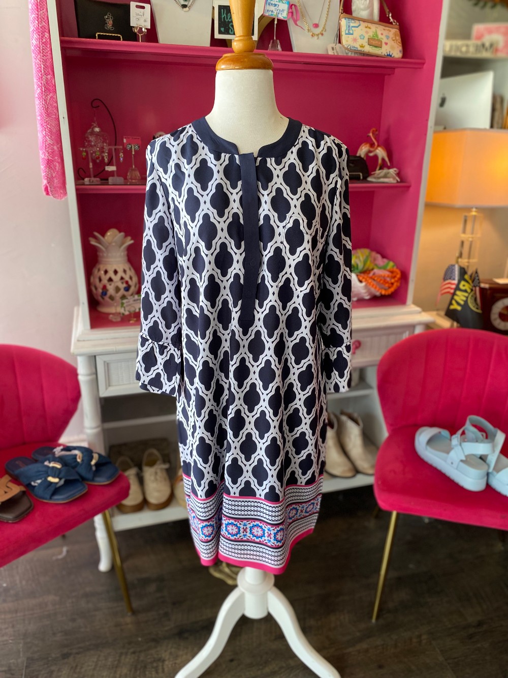 Crown & Ivy navy blue & white dress size 12