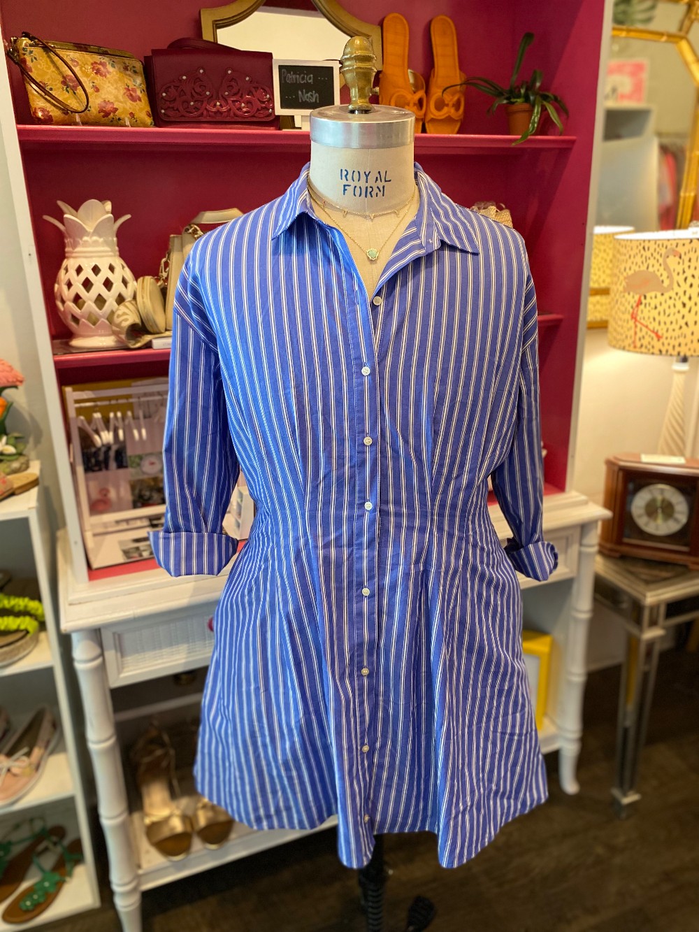 NWT GAP blue striped button down dress size L