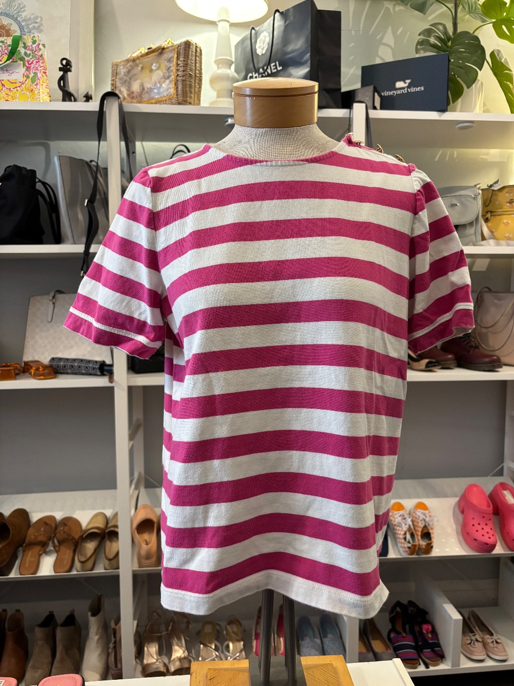 J. Crew pink and white tee shirt size M