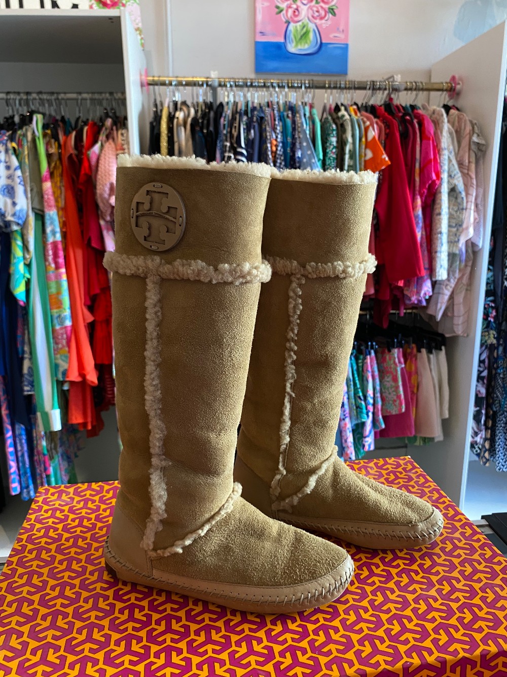 Tory Burch Amelie Shearling camel boots size 6