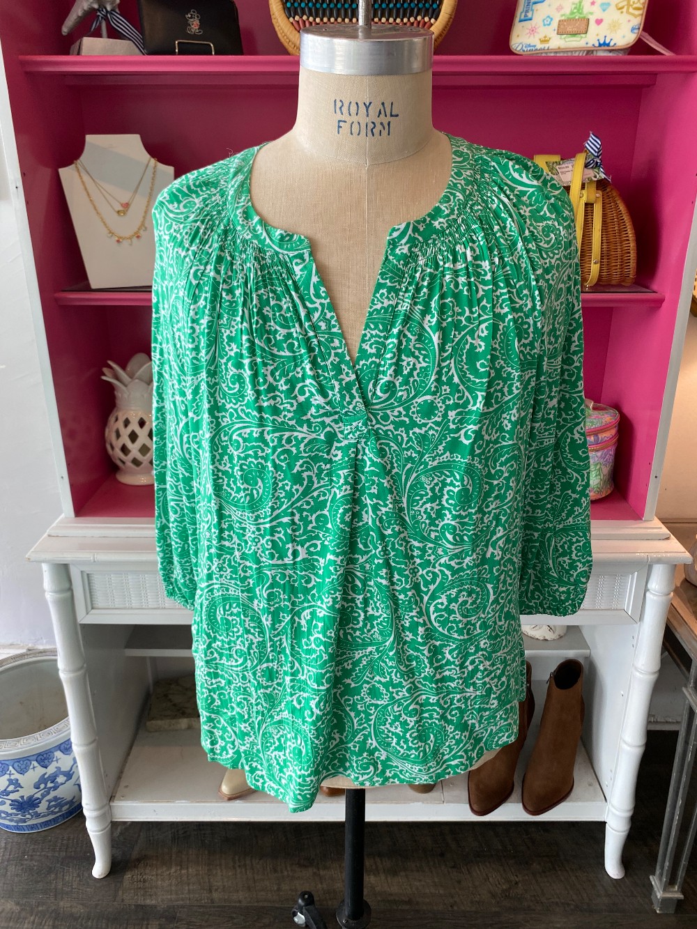 Crown & Ivy size XXL Top Green/White NWT