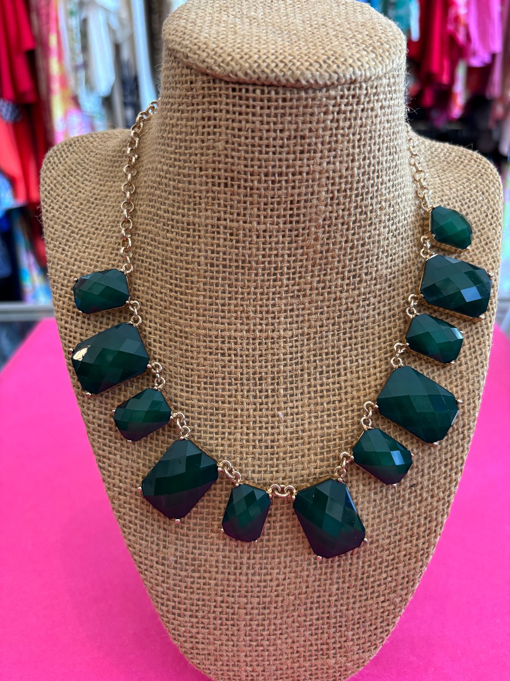 Statement Necklace, Stetson Green and gold tone