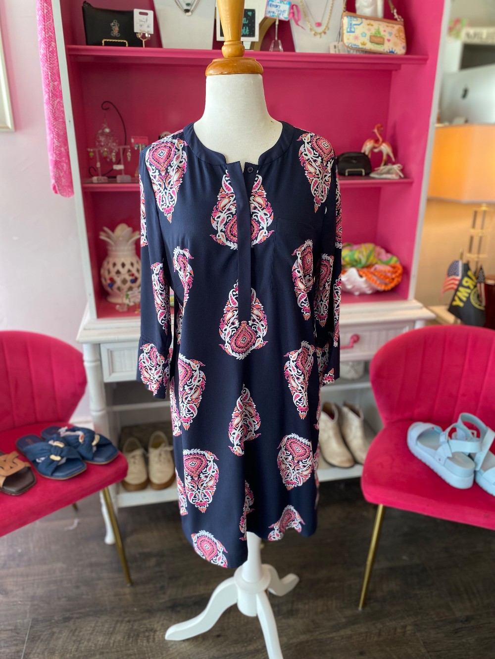 Crown & Ivy navy blue & pink dress size 12