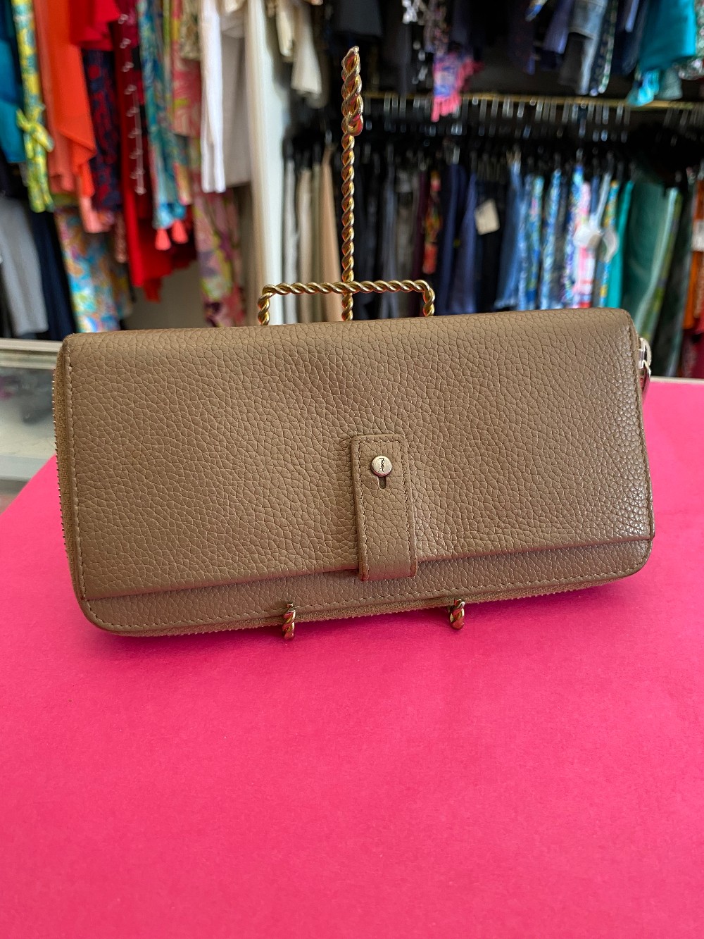Yves Saint Laurent taupe leather wallet