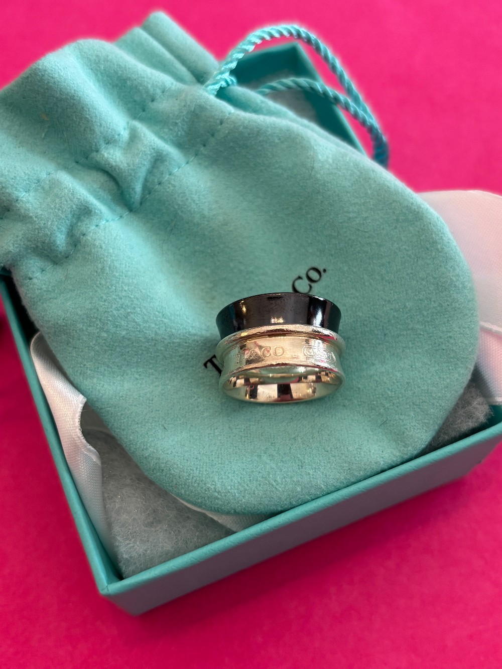 Tiffany & Co. Sterling Silver and Titanium Concave Belt Ring size 5