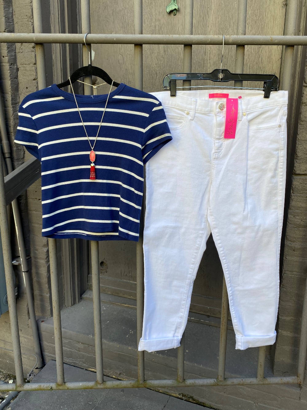 Maeve by Anthropologie blue striped tee size L