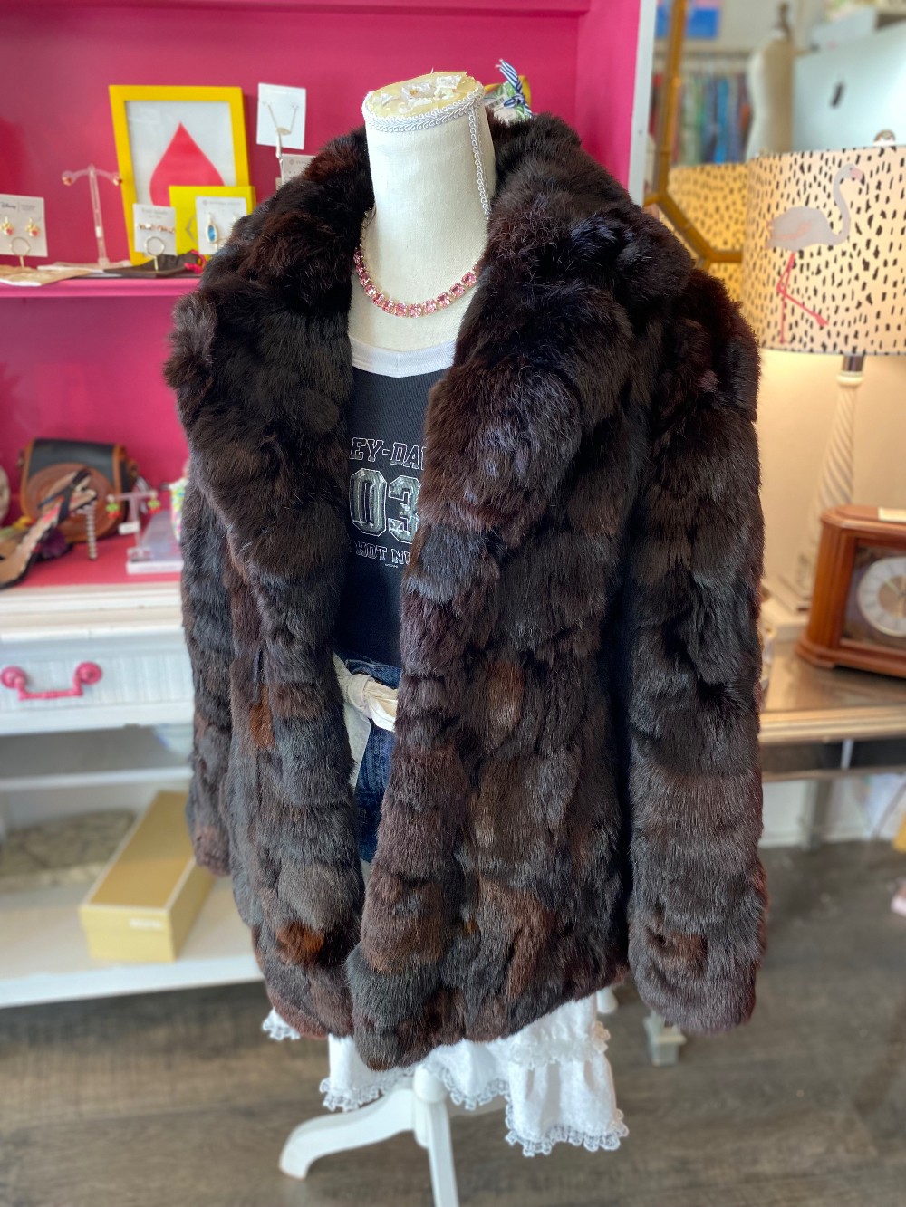 Vintage red rabbit fur coat size M