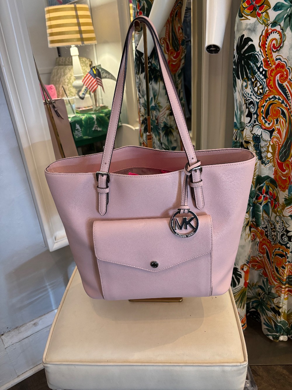 Michael Kors soft pink Jet Set Medium Saffiano Tote