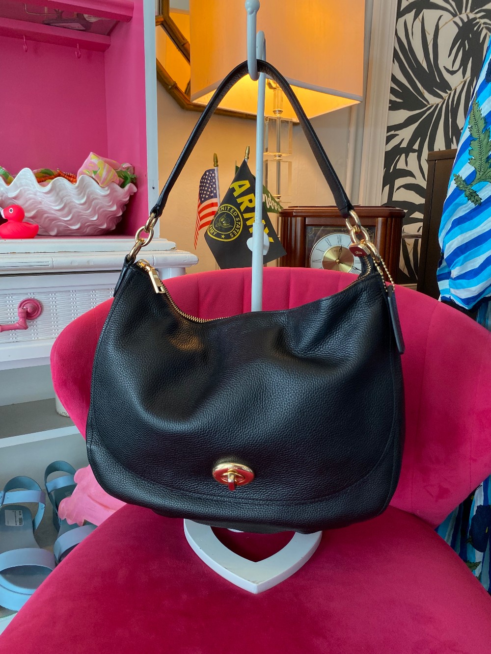 Coach Black Leather Turnlock Hobo Bag