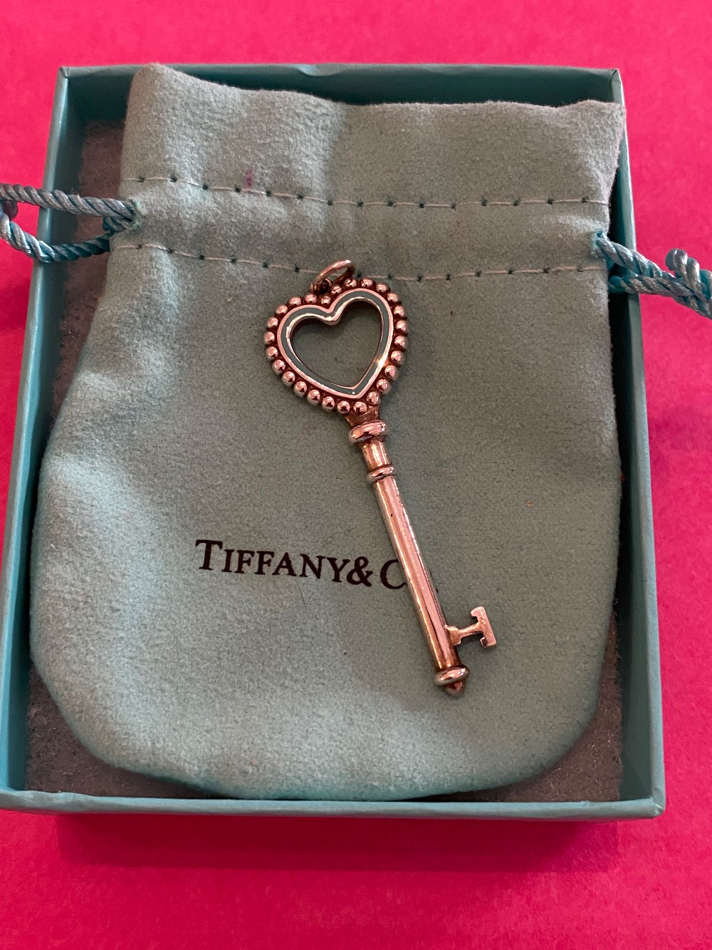 Tiffany & Co Blue Enamel Heart Key Pendant