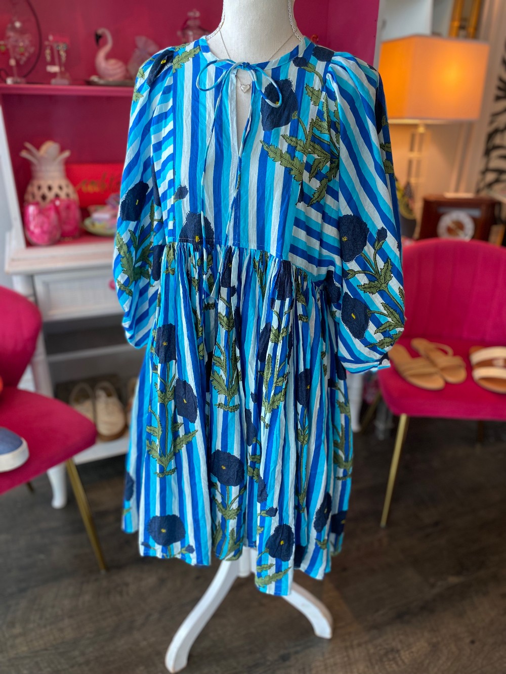 Market Co. blue striped babydoll dress size S