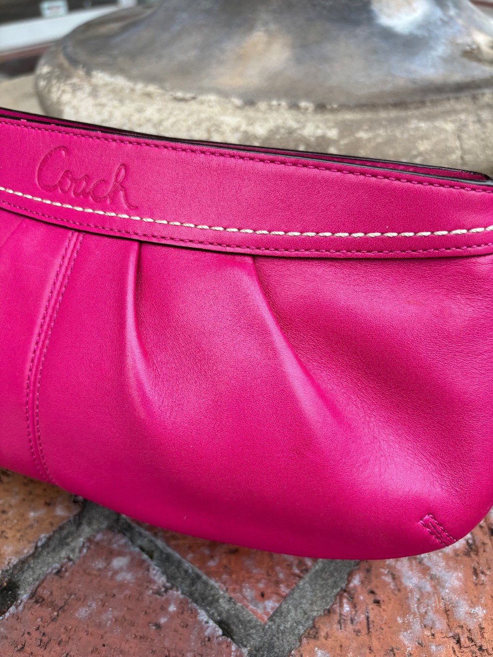 Coach pleated leather clutch hot pink