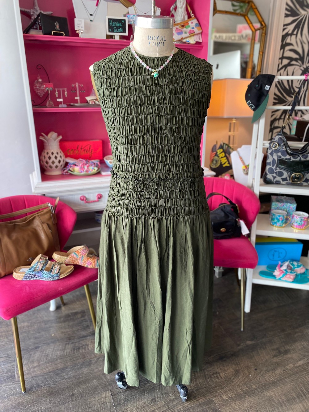 Banana Republic green smocked dress size LP NWT