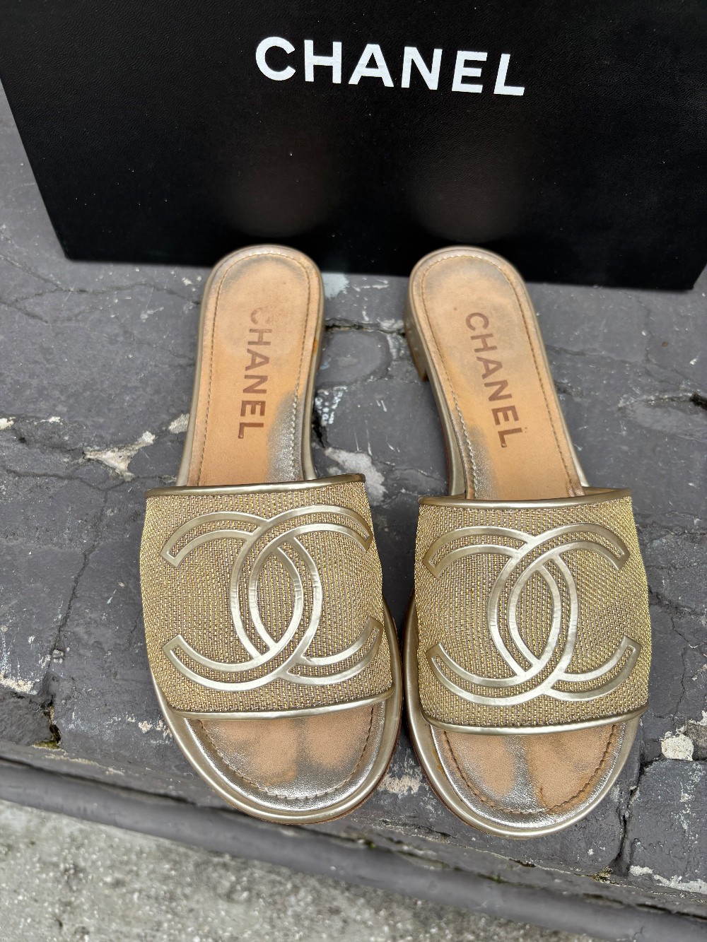 Chanel Metallic Gold Mule size 37