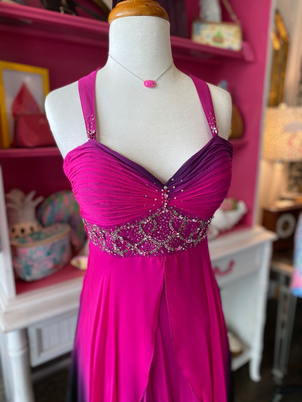 Diane Freis pink beaded silk dress size 6