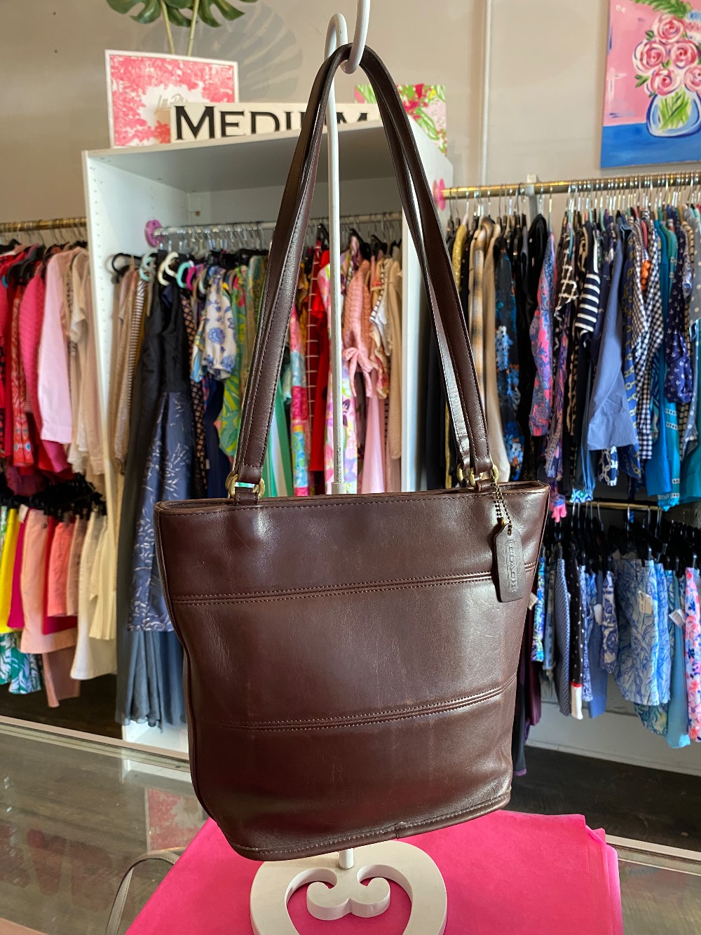 Coach vintage 9098 brown leather shopper tote