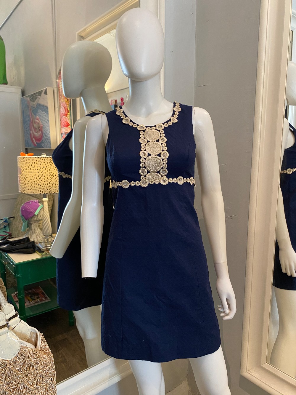 Lilly Pulitzer navy & gold shift dress size 00