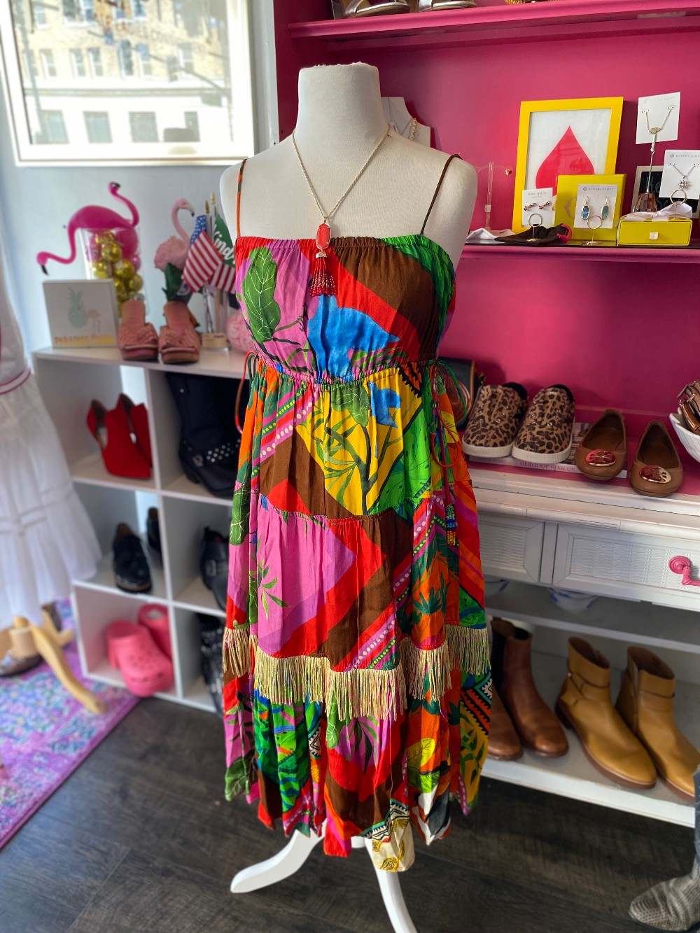 Farm Rio Palila fringed midi dress size XS