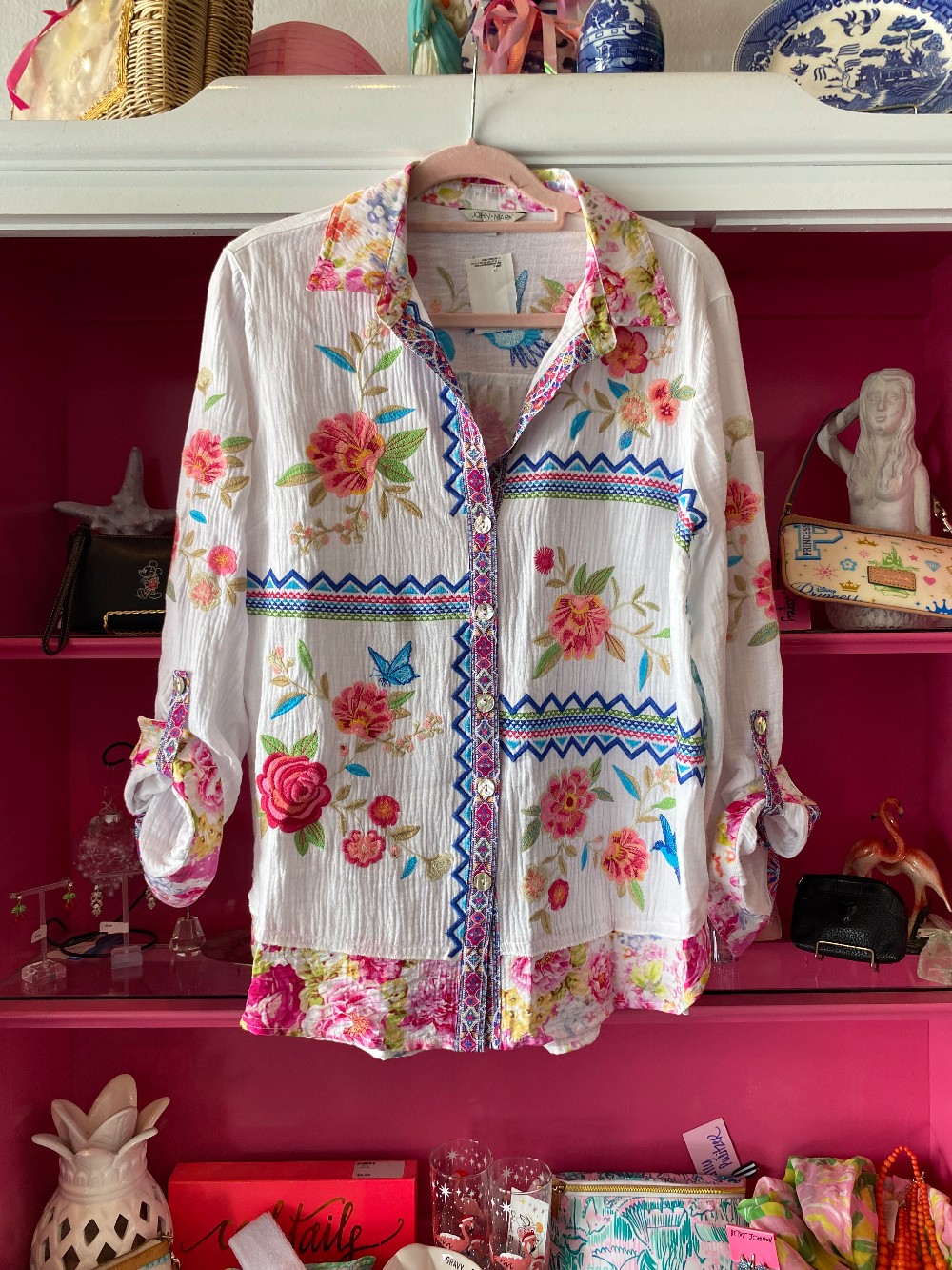 John Mark gauze embroidered blouse size M